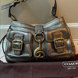 Gunmetal Coach Leather Shoulder Bag